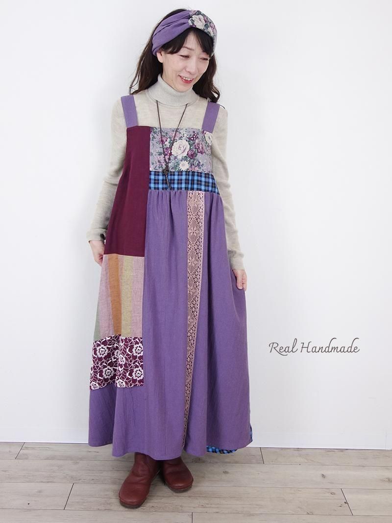 パッチワーク マキシ ワンピース vintage 古着 70s バンダナ柄 パッチ