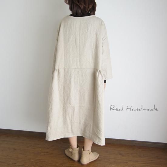 予約販売] ヨーロッパリネンサイドギャザーワンピース - REAL HANDMADE 