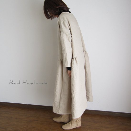 予約販売] ヨーロッパリネンサイドギャザーワンピース - REAL HANDMADE