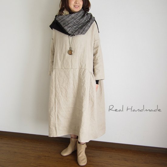 予約販売] ヨーロッパリネンサイドギャザーワンピース - REAL HANDMADE