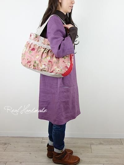 ハンドメイド作家さん　リネンワンピース リネンライクワンピース/綿麻ブレンド/ウォッシャブル/ブルー