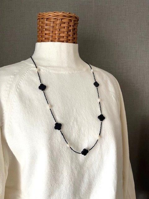 オニキスあこや真珠☆ブラックスピネルロングネックレス - mauna