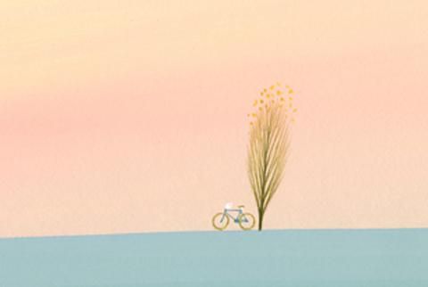 アートグラフ【夕陽の中の自転車】特大サイズ - 葉祥明美術館