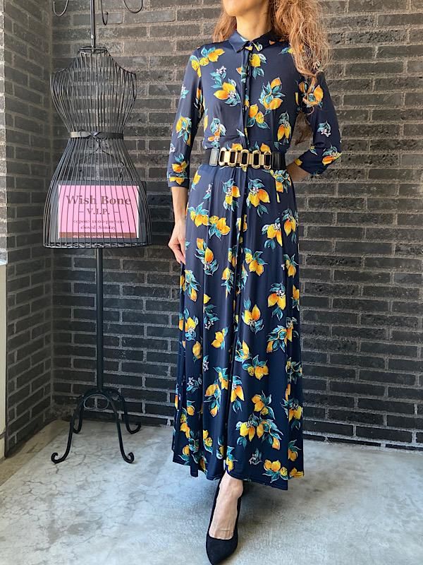 フランス製インポート Fifilles フィフィーユ ロング丈マキシワンピース ストレッチ製ジャージ素材 シャツデザイン レモン柄 大人のインポートファッション通販 Wish Bone Vip フランス製インポート Fifilles フィフィーユ ロング丈マキシワンピース ストレッチ製ジャージ素材 シャツデザイン レモン柄 大人のインポートファッション通販 Wish Bone Vip