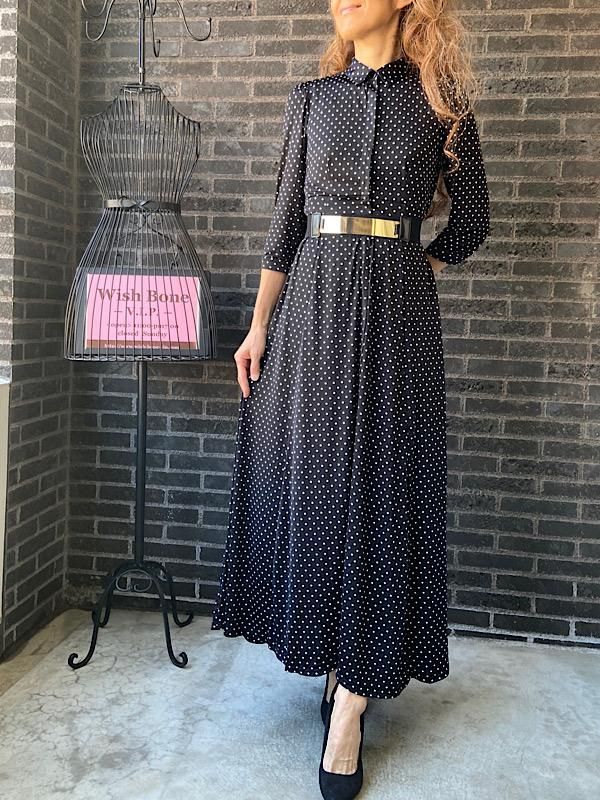 フランス製インポート Fifilles フィフィーユ ロング丈マキシワンピース ストレッチ製ジャージ素材 シャツデザイン 黒白ドット水玉プリント 大人のインポートファッション通販 Wish Bone Vip フランス製インポート Fifilles フィフィーユ ロング丈マキシワンピース ストレッチ製ジャージ素材 シャツデザイン 黒白ドット水玉プリント 大人のインポートファッション通販 Wish Bone Vip