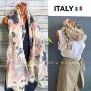 【イタリア/Made in ITALY】サラッと肌触り大判＆ロング上質モダール ストール・スカーフ/イエロー＆ピンクフラワー