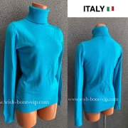 【イタリア製 Made in ITALY】ウール＆ビスコース タートルネック 長袖ニットセーター・トップス/ブルー