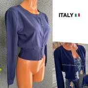 【イタリア製/ITALY】ヴィスコース混 フロントボタン&すそ リブ織りカーディガン/ネイビー