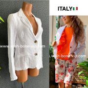 【イタリア/Made in ITALY】 リネン麻 飾りエリ サマージャケット/ホワイト