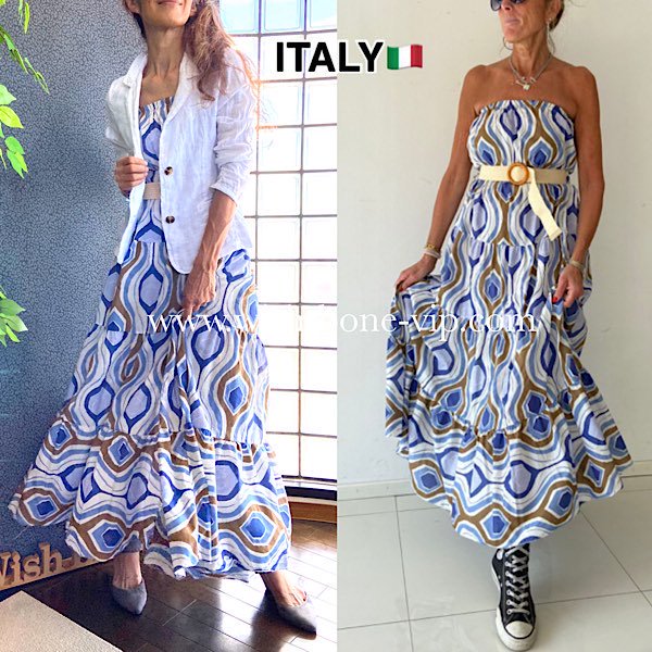 イタリア製インポート　ロング・マキシワンピース｜ベアトップサマードレス｜夏のワンピース