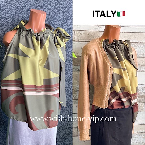 イタリア製インポート | MadeinITALY | スカーフデザイン サイドくくりトップス/グリーン