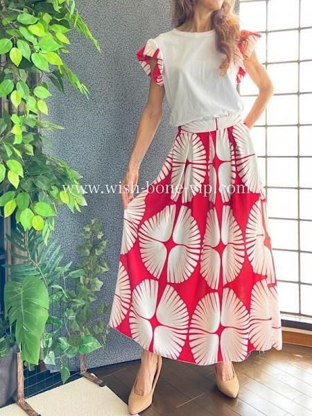 【期間限定SALE】イタリアインポート Made in Italy カットソー＆ロング丈マキシスカート 2wayセットアップ /ホワイト＆レッド(S)(M)(L)(XL)