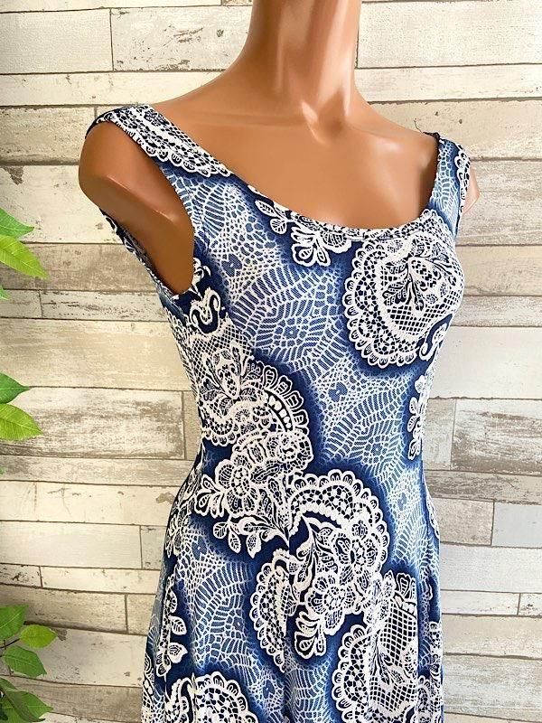 フランス製インポート ロング・マキシワンピース｜ブルー＆ホワイト