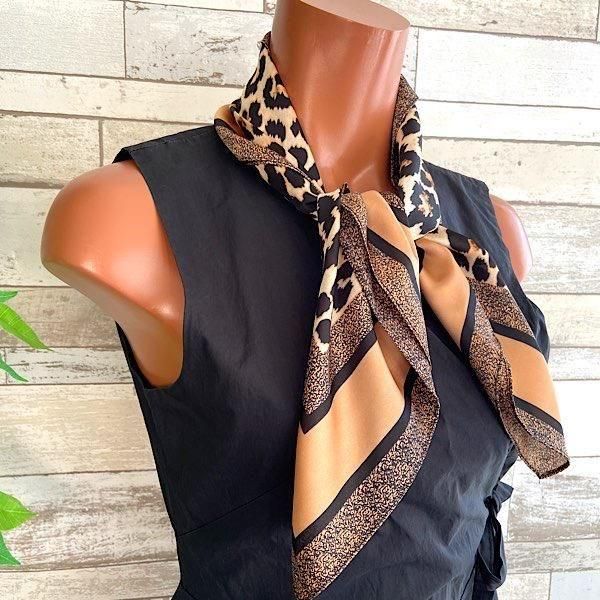 *【イタリアインポート】 70x70cm スクエア アレンジ小さめスカーフ ツヤスカーフ・バッグスカーフ/レオパード