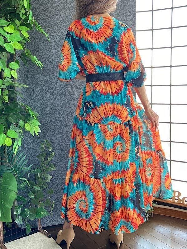 アフリカンカラー マキシワンピース MadeinITALY マキシドレス