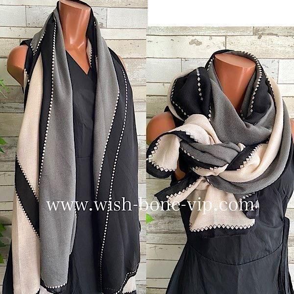 予約商品*【フランスインポート】185cm 大判&ロング|ストール・スカーフ/シックプリント・モノトーングレー系