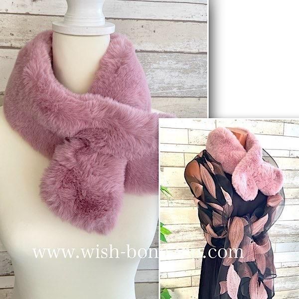 *【フランスインポート】フェイクファー・ティペット・マフラー・襟巻き スヌード/ピンク
