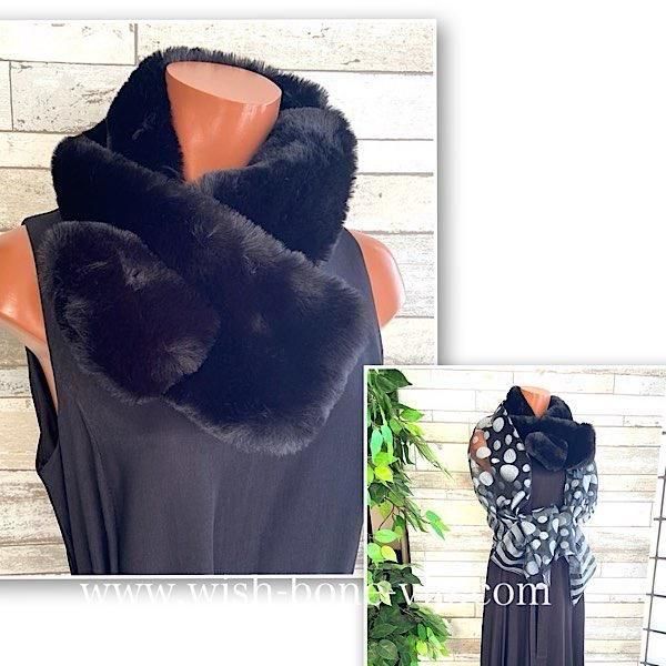*【フランスインポート】フェイクファー・ティペット・マフラー・襟巻き スヌード/ブラック