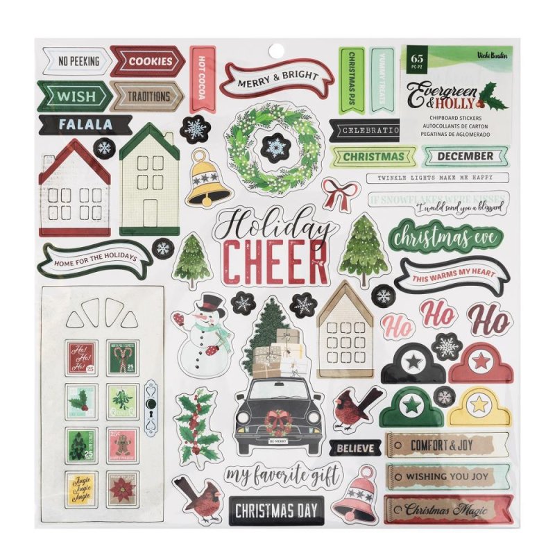 American Crafts Vicki Boutin Evergreen & Holly Chipboard Stickers