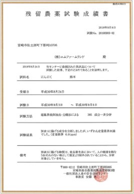 残留農薬試験成績書：熊本
