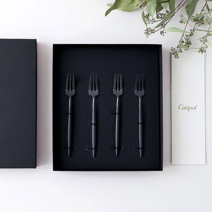 専用 リピーター価格　クチポール　ＧＯＡブラック＆ゴールド　ケーキフォーク　４本 クチポール［GOA］ケーキ｜ペストリーフォーク ギフトセット(4本