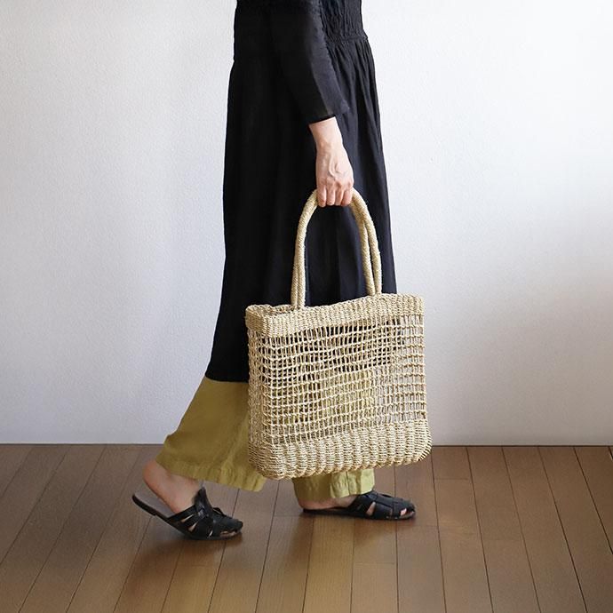 かご バッグ トート マチ タイ コック 透かし編み 手仕事