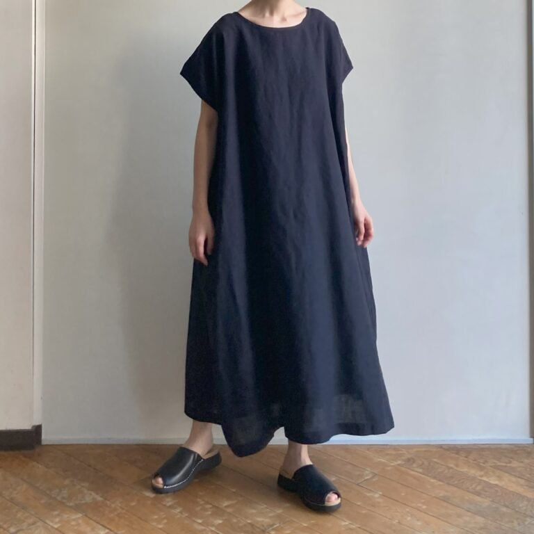 SOIL｜BOAT NECK GATHERED DRESS WITH LINING