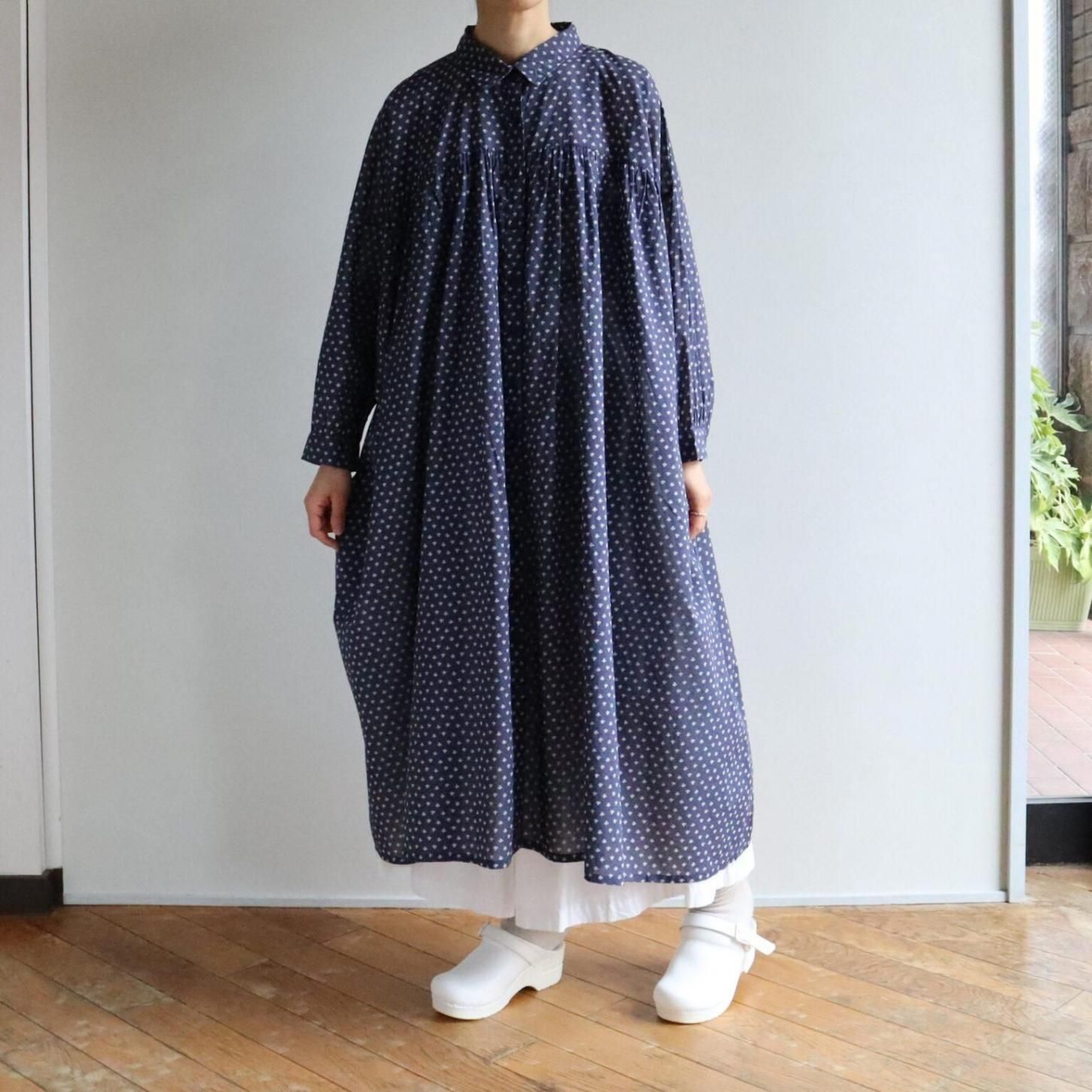 SOIL｜80s COTTON VOILE SMALL FLOWER PRINT GATHERED SHIRT DRESS