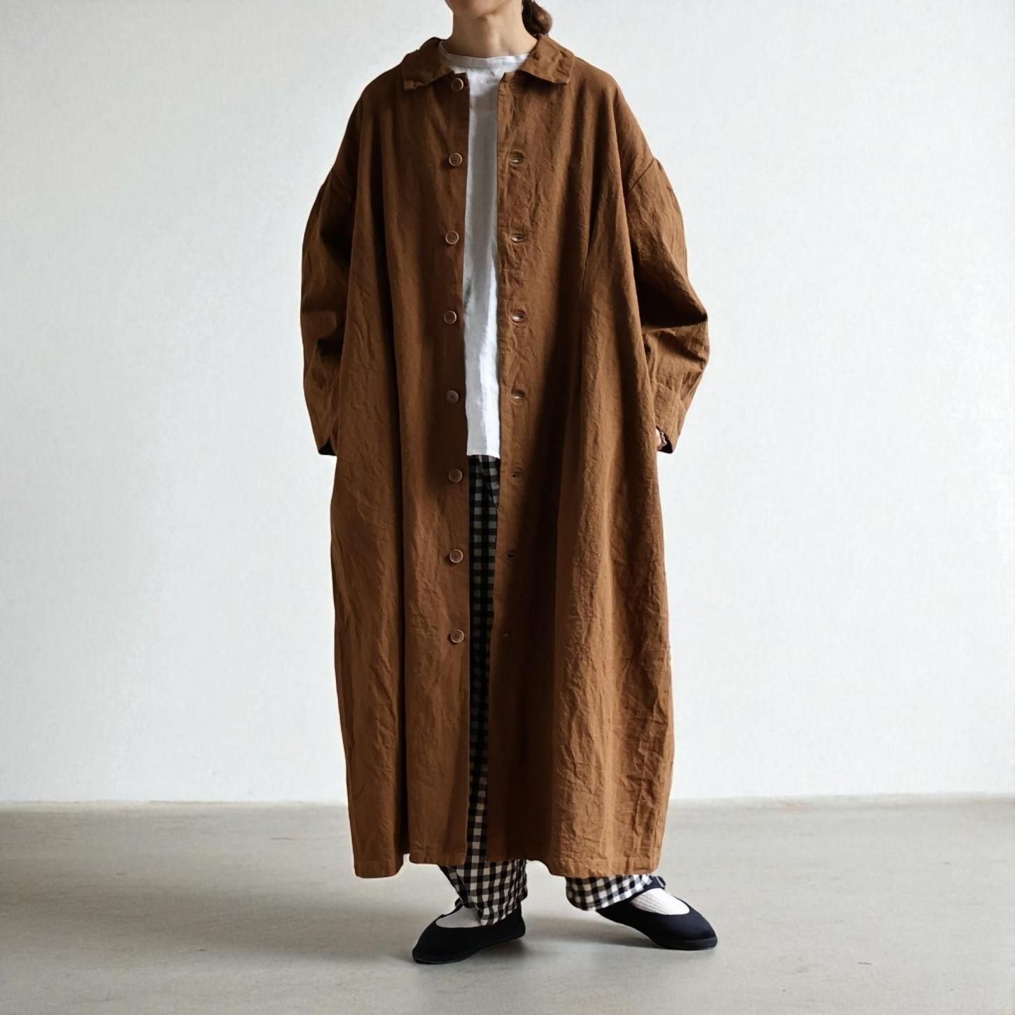 ROBE de PEAU ローブデポーコーデュロイボタンパンツ ダークブラウン ROBE de PEAU｜PAINTER CANVAS COAT - kasi-friendly | ONLINE STORE