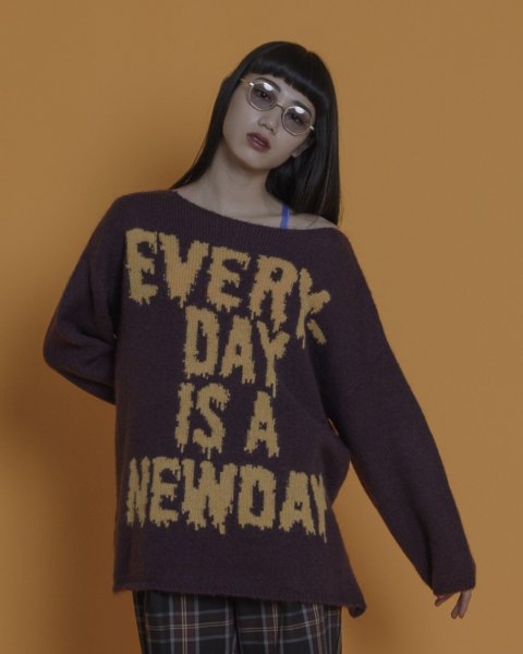 【50%off】thomas magpie Everyday is a new day logo knit /38size　 purple[2223702] - INTOXIC(イントキシック),THOMAS MAGPIE(トーマスマグパイ)の通販｜JUMPIN BEAN  -ジャンピンビーン-
