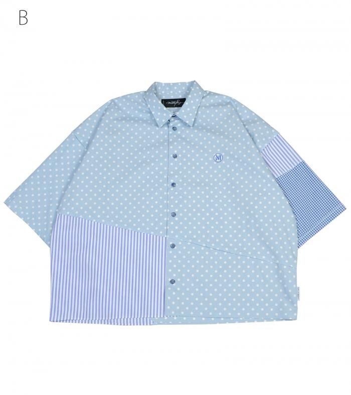 SUNNY SIDE UP】REMAKE PATCHWORK OPEN COLLAR CUT&SEWN SHIRT