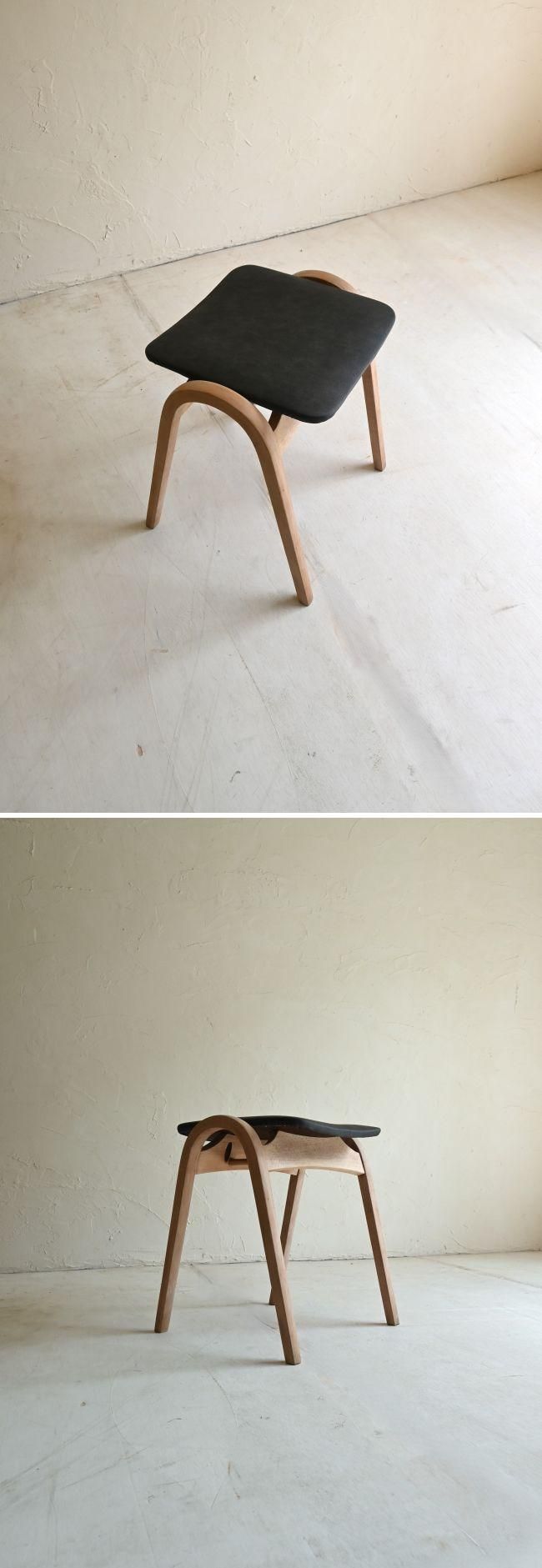 秋田木工 スタッキングスツール ブラック 秋田木工 used リメイクチェア スタッキングスツール 本革 黒