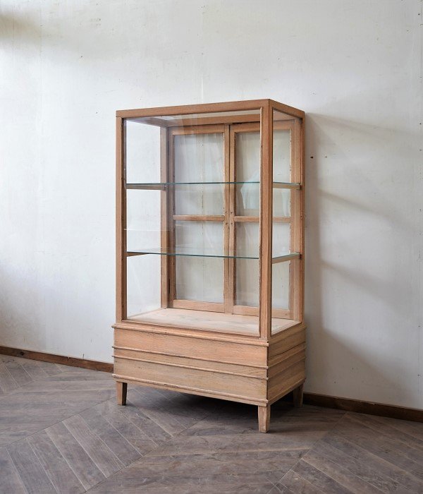 縦型の木枠５面ガラスケース 収納棚付き - SANNPO 古道具店 online shop