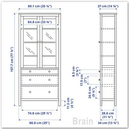 HEMNES：ガラス扉キャビネット（引き出し×3）レッドステイン/ライトブラウンステイン -  ＩＫＥＡ通販オンライン/イケア社製品の通販・買い物代行【Brain】