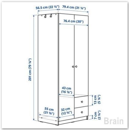 BRUKSVARA/ブルクスヴァーラ：ワードローブ 扉2枚+引き出し2段付き