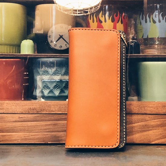 SLIM LEATHER LONG WALLET / CL×BK（スリムレザーロングウォレット / キャメル×ブラック）