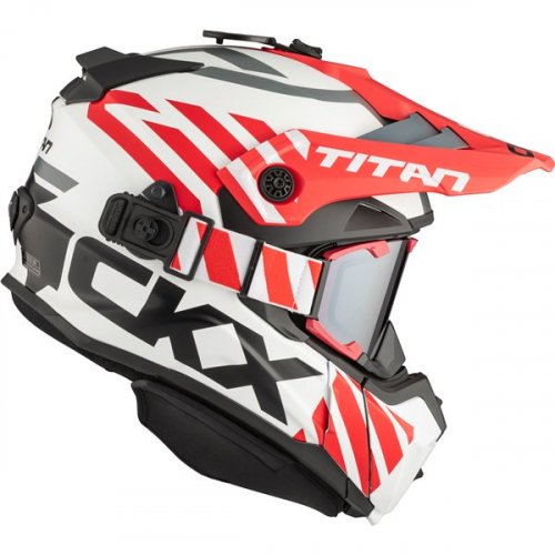 2025 CKX スノーモービル ゴーグル付 ヘルメット TITAN ORIGINAL MARKS ヘルメット：レッド/ホワイト RED/WHITE  - スノーモービル用品をカナダから発送『スノーテックカナダ』