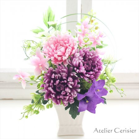 輪菊の仏花 MSサイズ（紫×桃色）