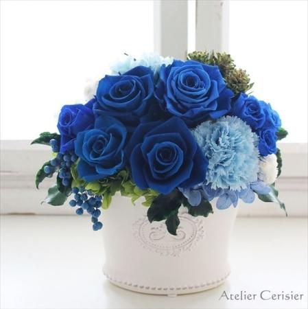 ブリザードフラワーアレンジ☆ブルー☆お仏花タイプ一対　ラッピングさせて頂きます ブリザードフラワーアレンジお仏花タイプ一対☆ブルーホワイト