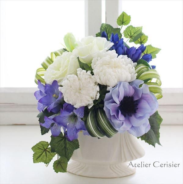 仏花、お供え花、薄紫アネモネ、トルコキキョウ お墓・仏壇用 造花の仏花・供花】トルコキキョウとアネモネの仏