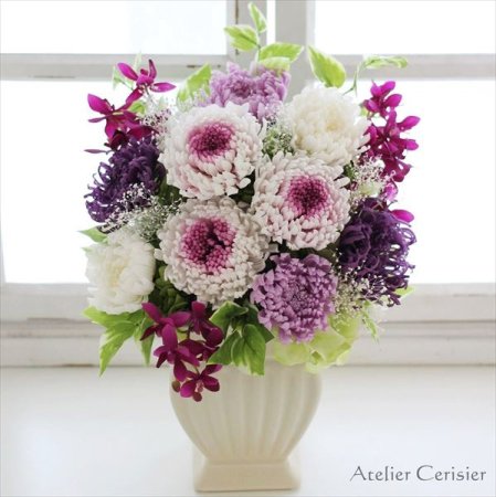 トワ＜白×紫＞ＬＬサイズ プリザーブドフラワー仏花 お供え花