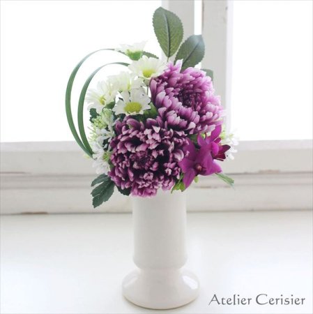 大輪菊のお供え花（メランジュ 紫×白）MLサイズ プリザーブドフラワー