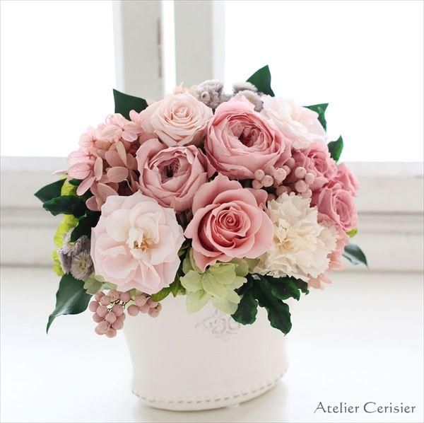プリザーブドフラワー アレンジメント シャルロット Mサイズ ピンク 母