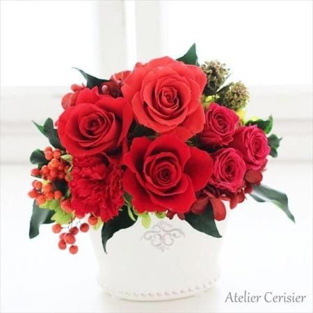 赤いプリザーブドローズ アレンジメント プリザーブドフラワー 花 還暦祝い 結婚記念日 プロポーズ 開業