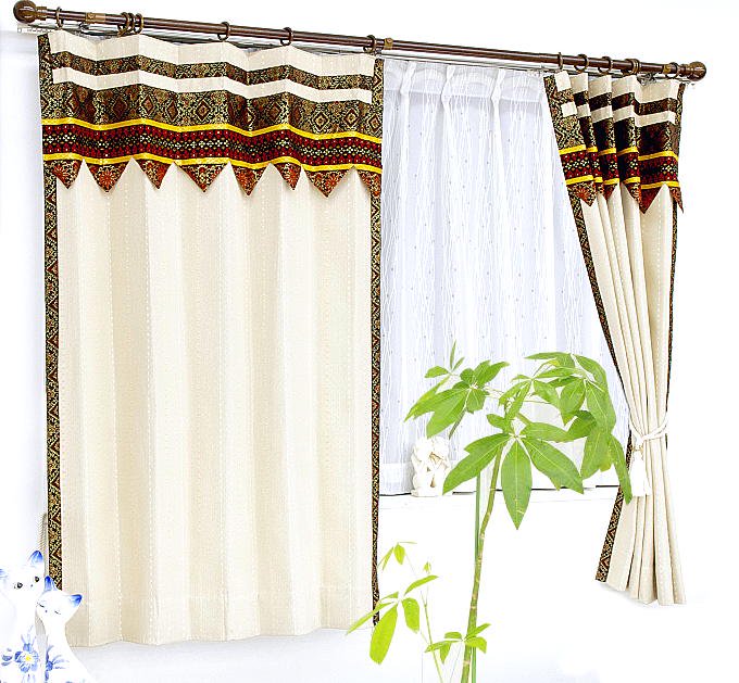 バランス付きフラットスタイルかわいいアジアン 寝室 カーテン 遮光3級ベージュ色ドットストライプ柄クリスのご使用イメージ