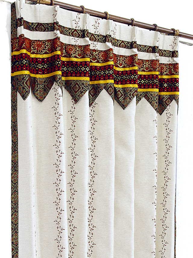 刺繍入りのモダンなアジアンカーテン 遮光 シェリー アイボリー色 既製