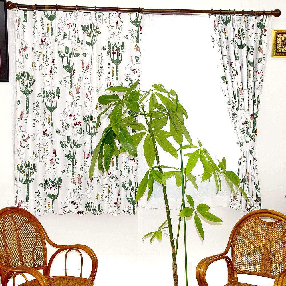 おしゃれ 北欧 カーテン 遮光3級 白色 木立 花柄 - 北欧 カーテンの通販