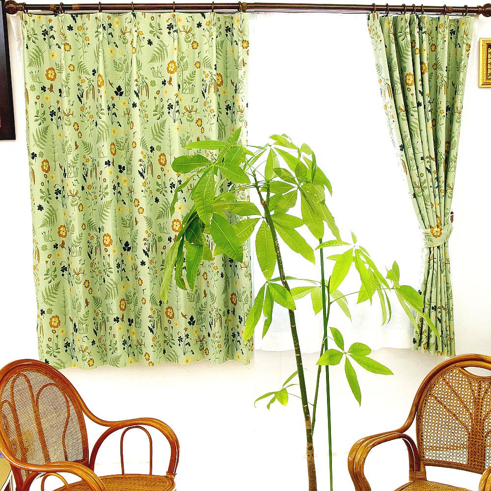 おしゃれ 北欧 カーテン 遮光3級 グリーン色 花柄 - 北欧 カーテンの通販