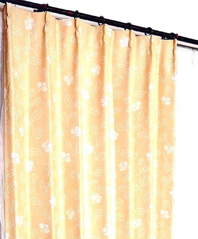かわいい カーテン 既製 遮光 イエロー色 フルール