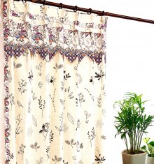モダン アジアン カーテン 非遮光 ブラック色 リネン 植物柄 ガルーダUNのイメージ
